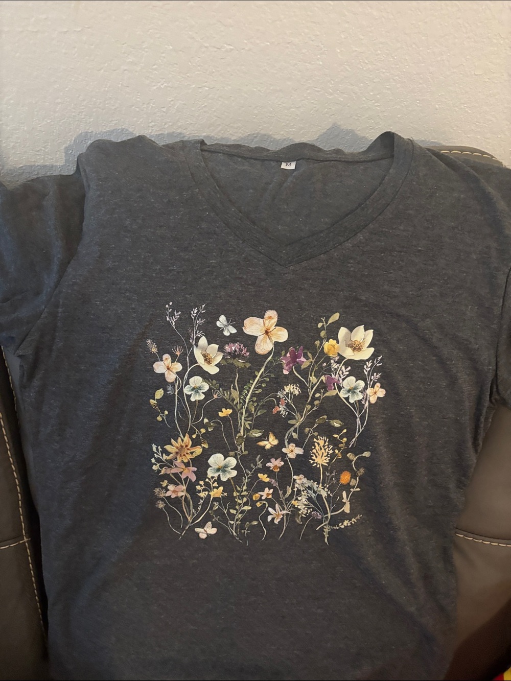 Women's Charcoal Floral V-Neck Tee